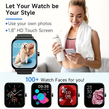 Smart Watch with Remote Photo Control & HD Voice Calling, Large Screen Unisex Smartwatch, Message Notifications, Multiple Sport Modes, Heart Rate Sleep Tracker, Compatible with iPhone & Android – Black Pink Silver Gold 5 Colors