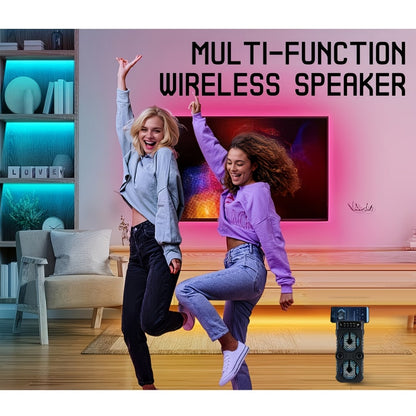 Dual Subwoofer Heavy Bass Portable Wireless Speaker with Colorful Lighting – FM Radio, MP3 Player, Supports Bluetooth, TWS, USB, AUX, TF Card & Microphone Input, Perfect for Home Parties & Holiday Gatherings