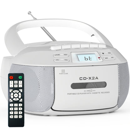 CD Cassette Player Boombox Combo with AM/FM Radio, Remote Control, LCD Display, AUX USB Earphone Jack, AC & Battery Operated, Stereo Sound Home Audio System for Seniors Adults