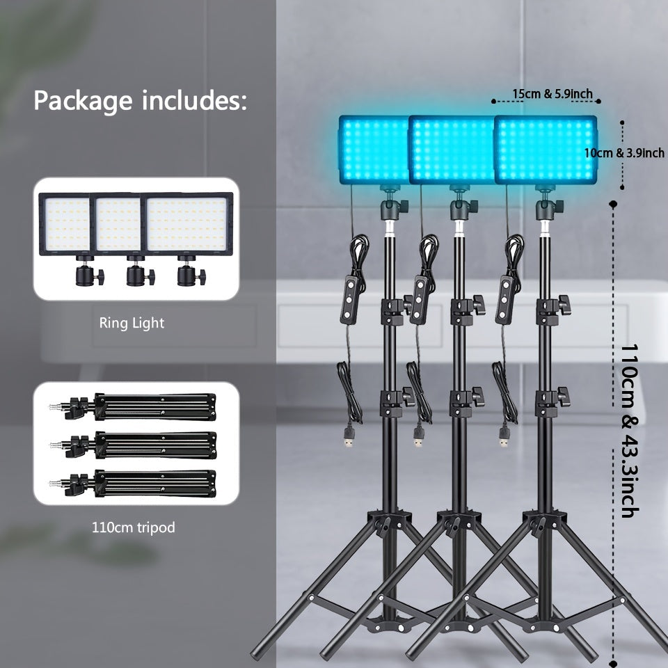 LED Video Light Panel 5600K Dimmable Photography Lighting Kit with Adjustable Tripod Stand & 4 Color RGB Filters for Vlogging Streaming Studio Table Top Photo Video Shooting Content Creator