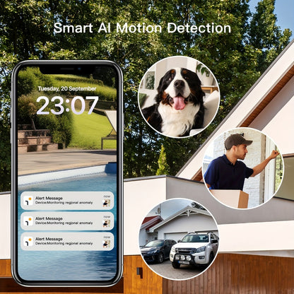 Wire-Free Solar Outdoor Security Camera 3MP PTZ 360° Pan-Tilt, AI Human Detection, Color Night Vision, Two-Way Audio, 2.4G WiFi, Cloud & SD Storage – Laxihub GO2T Wireless Weatherproof Camera