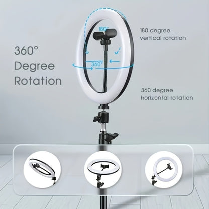 Desk Stand Ring Light 10/18 Inch LED Phone Fill Light 3 Color Temperatures Dimmable for Live Streaming Video Shooting Selfie Makeup Photography TikTok YouTube