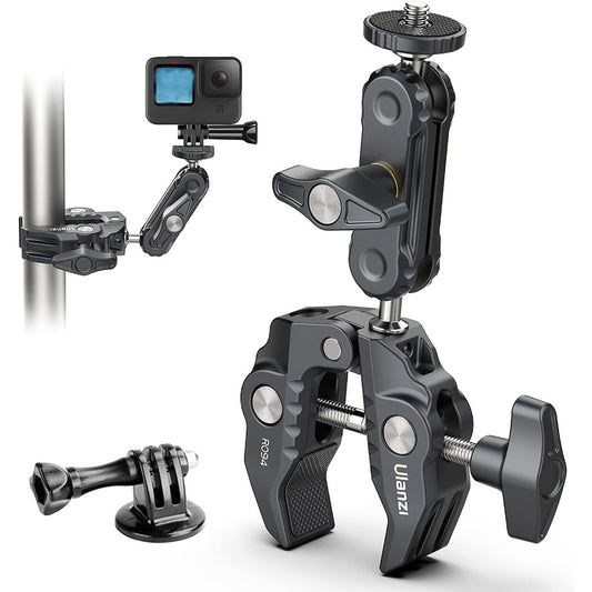 ULANZI Super Clamp 360° Ballhead Magic Arm Double Ball Head Camera Mount with 1/4"-20 & 3/8"-16 Thread for Canon Nikon DSLR, Action Camera, LED Lights, DJI Ronin & Freefly MOVI