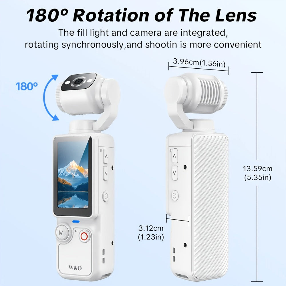 W&O Pocket Camera with Webcam Function | 1.9" Screen, 180° Rotating Shot, 2000mAh Battery, USB-C Charging, 32G Card, Outdoor Sports Cam for Cycling, Travel & Personal Use – Birthday & Christmas Gift