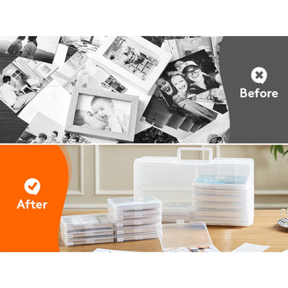 4x6 Photo Storage Box with 14 Inner Photo Keeper Cases Holds 1400 Photos Clear Plastic Photo Organizer with Lids Label Stickers BPA-Free for Cards Pictures Stamps Craft Office Supplies