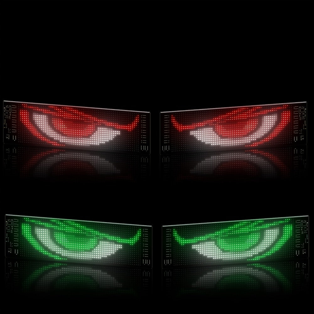 Devil Eye LED Headlight Panels 2 Pack Flexible RGB Matrix App & Remote Control - USB 5V Programmable Scrolling Text Animation Display for Car Windshield Headlight Modification Decoration 20x64
