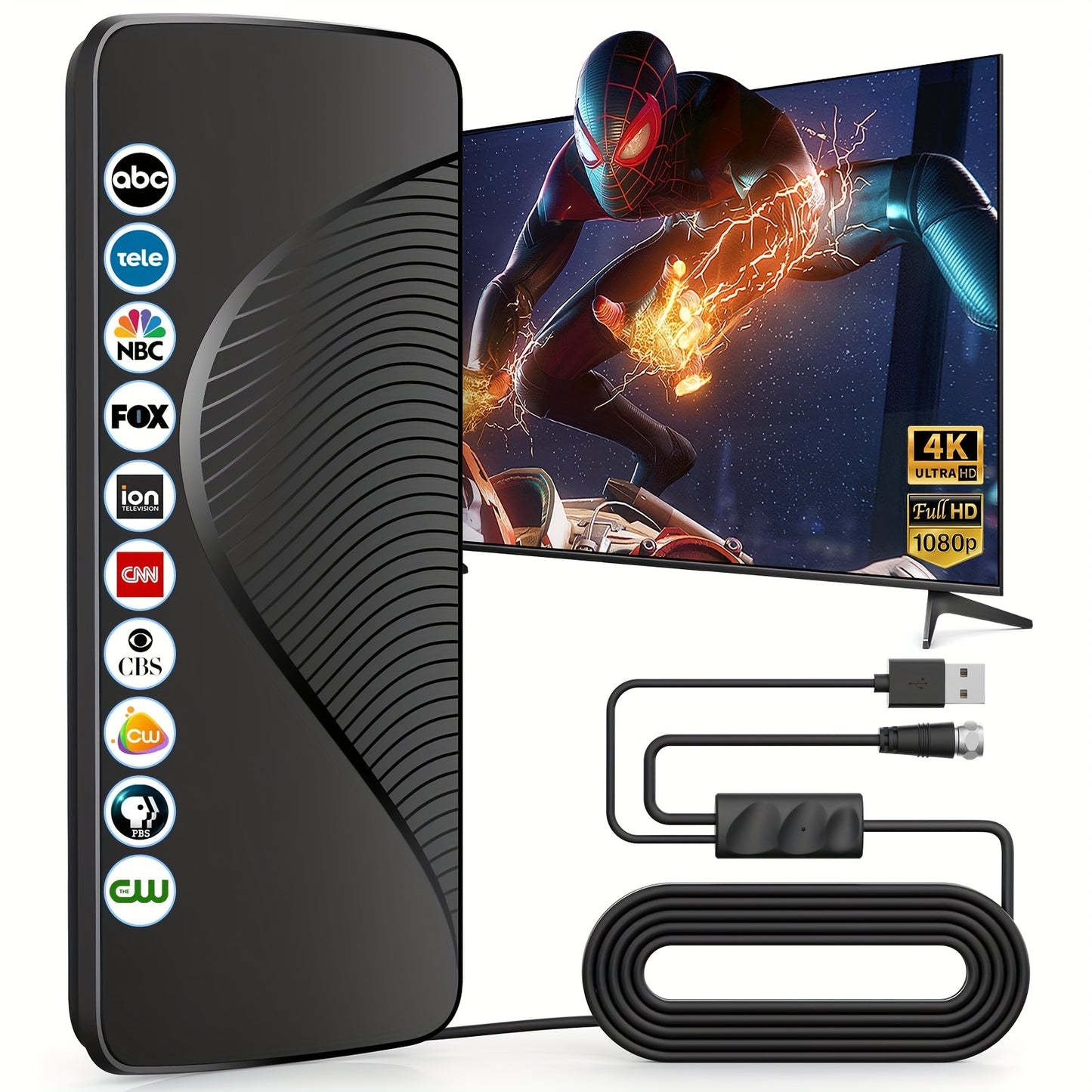 Amplified TV Antenna 150 Mile Range Indoor Outdoor – 8K 4K 1080P HD Digital Antenna, Free Local Channels ABC CBS NBC FOX PBS, 10FT Coaxial Cable, Plug-and-Play, No Monthly Fee