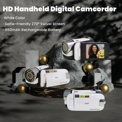 Portable 1080P Digital Camcorder with Rotating Screen & 32G Memory Card | Rechargeable Battery, Selfie Support, Compact Travel Video Camera for Vlogging, Family Gatherings & Everyday Recording