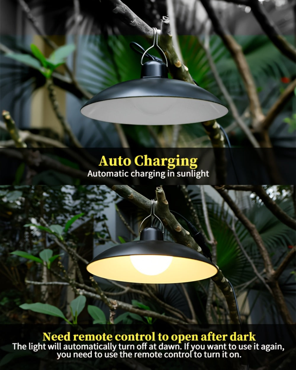 Solar Pendant Light Indoor Outdoor Hanging Light Fixture 3200mAh Rechargeable - 3 Brightness Modes Remote Control 2 LED Bulbs Warm & Cool White for Patio Gazebo Pergola Shed Garage Barn Off-Grid