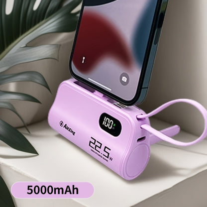 Mini Capsule Power Bank 5000mAh 22.5W Fast Charging Portable Charger Dual USB-C USB-A Pocket Sized for iPhone Android Samsung Travel Everyday Carry Black Pink Purple