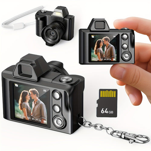 Mini Pocket Camera Retro Vintage Thumb Size with LED Flash, Multiple Filters & 64GB Memory Card – USB Rechargeable Keychain Digital Camera for Kids, Teens & Creative Photography Gifts