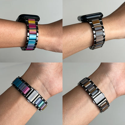 Stainless Steel Resin Apple Watch Band for Women – Gradient Brown & Rainbow Color Fashion Strap Compatible with Apple Watch Series 1–11 SE Ultra Ultra 2 38 40 41 42 44 45 46 49mm