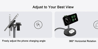 3-in-1 Wireless Charging Station 6 Colors Fast Qi Charger for iPhone 17/16/15/14/13/12, Apple Watch Ultra/Series 11/10/9/SE & AirPods 4/3/2 Pro – Anti-Slip Foreign Object Detection | Pink White Black Purple Green Blue