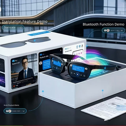 AI Translation Glasses with Real-Time Interpreter & Meeting Notes Summary – High-Speed WiFi, Smart Earphones, Stylish Glass Lens Wearable AI Device for Business Travel Multilingual Professionals