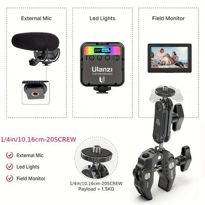 ULANZI Super Clamp 360° Ballhead Magic Arm Double Ball Head Camera Mount with 1/4"-20 & 3/8"-16 Thread for Canon Nikon DSLR, Action Camera, LED Lights, DJI Ronin & Freefly MOVI
