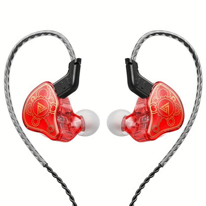 QKZ Hi7T Transparent Dynamic Resin Wired Earphones DJ Monitor HiFi Stereo Heavy Bass 3.5mm In-Ear Earbuds Volume Adjustable Mic for Sports Gaming Gym Music Studio