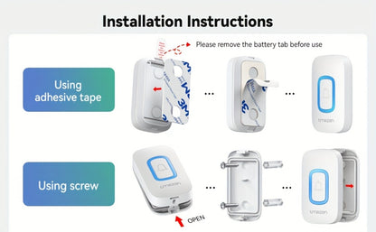 USB Plugin Wireless Doorbell Kit with 60 Melodies, 5 Volume Levels & Colorful LED Indicator, 1000ft Range, Silent Mode, Battery-Powered Transmitter, No Wiring for Home Office Apartment Elderly