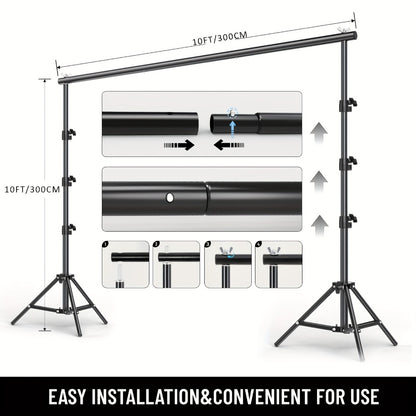 Multi-Size Adjustable Backdrop Stand Kit 10x10ft & 6.5x6.5ft – Heavy Duty Sturdy Background Support System for Photo Studio, Wedding, Party & Event Photography, Quick Setup Design
