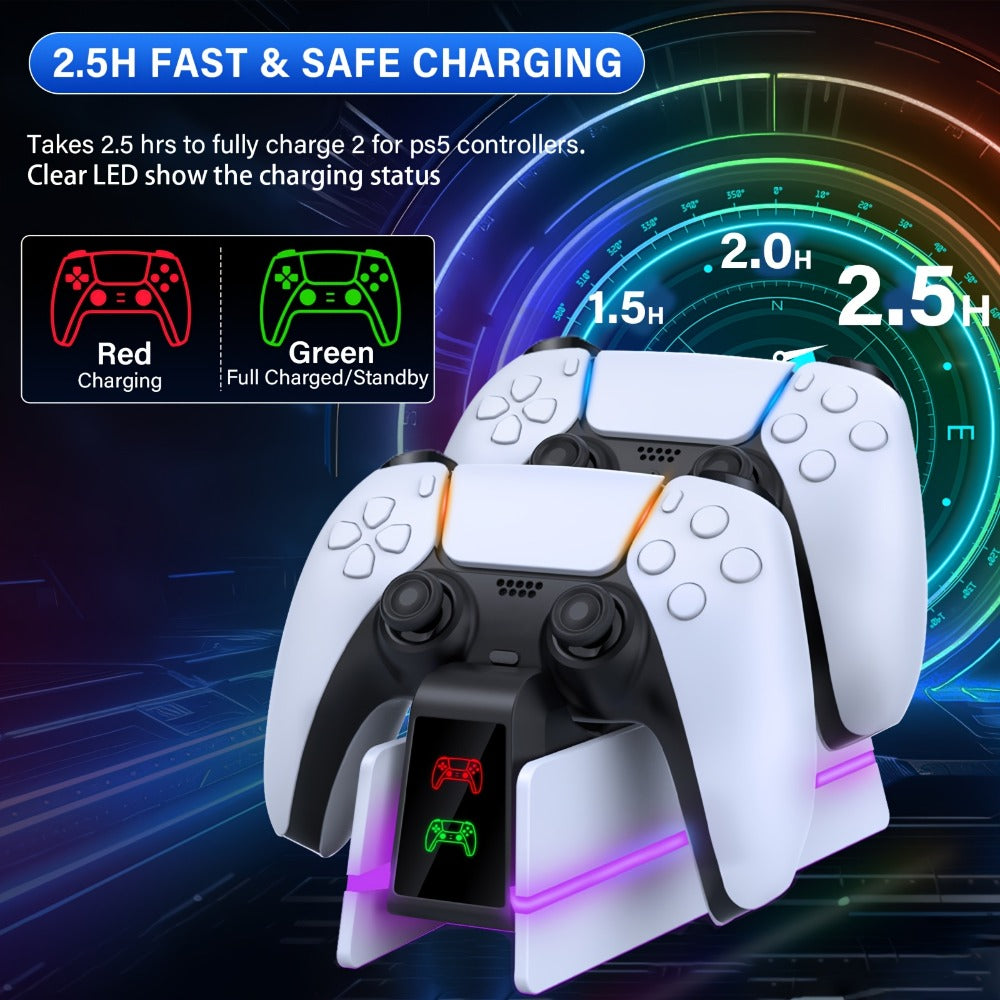 PS5 Controller Charging Station 9-Color LED Light Fast Charging Dock for DualSense & DualSense Edge - Compatible with PS5 Slim Pro All Models