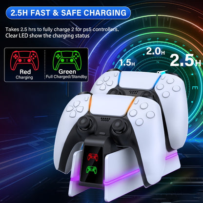 PS5 Controller Charging Station 9-Color LED Light Fast Charging Dock for DualSense & DualSense Edge - Compatible with PS5 Slim Pro All Models
