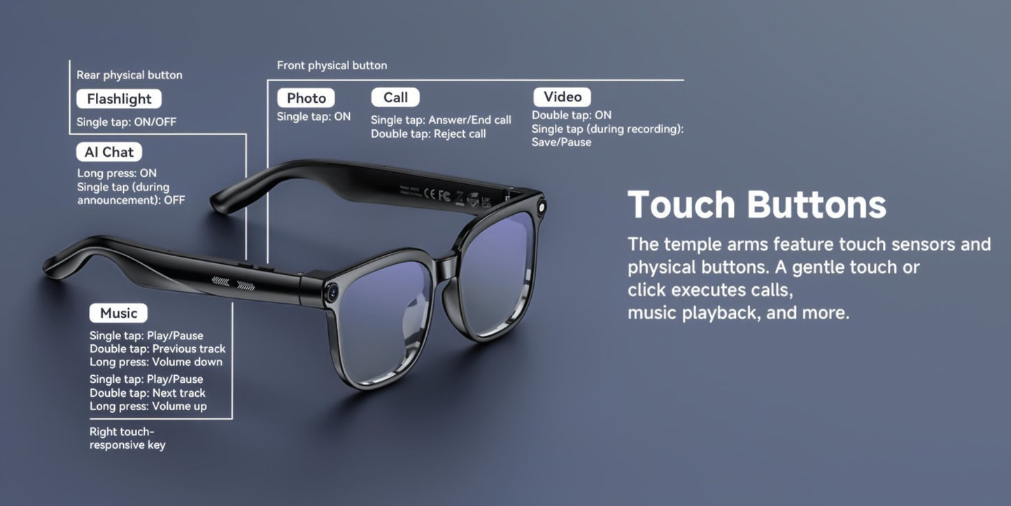 AI Translation Glasses with Camera 8MP HD Video & Photochromic Lenses – Voice Assistant | Object Recognition | Hands-Free Music & Calls | Wireless Smart Eyewear for Travel Business Daily Use | Tech Gift