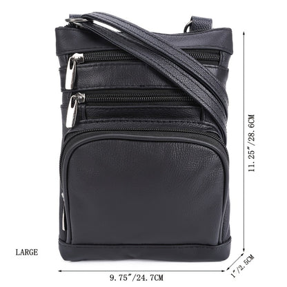 Genuine Leather Shoulder Bag for Women Men Soft First-Layer Cowhide Crossbody Bag Multi-Pocket Messenger Bag 3 Sizes Fits Smartphone Tablet Daily Work Travel – Black Red Brown Navy