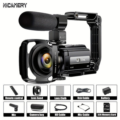 5K 30FPS Vlog Camera 48MP UHD WiFi with 16x Digital Zoom, IR Night Vision, 270° Rotatable Touch Screen & 6-Axis Stabilization - Outdoor Video Camera with Mic, Stand & Carry Bag