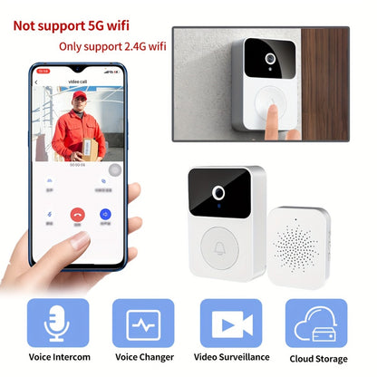 PIR Motion Video Doorbell Camera WiFi HD Night Vision with Two-Way Audio, Cloud & SD Card Storage, 2.4G App Control, Smart Wireless Doorbell for Home Security Intercom Apartment Front Door