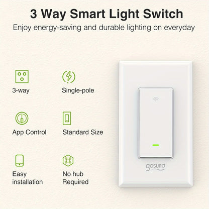 3-Way WiFi Smart Light Switch – Gosund Single-Pole & 3-Way Wall Switch, Works with Alexa & Google Home, Schedule, Timer, Voice & App Control, No Hub, Neutral Wire Required, FCC Certified (1/2/4 Pack)