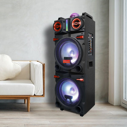 Karaoke Party Bluetooth Speaker with Sound Reactive Lights, 1000W Peak DJ Subwoofer Stereo Boombox, USB SD AUX FM Radio, Telescopic Rod Remote Control for Outdoor Indoor Party