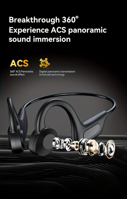 Open Ear Air Conduction Headphones Wireless, Mosyxe Sport Earphones with Noise Cancelling Mic, Seamless Bluetooth Pairing, Lightweight Open-Ear Design for Running Cycling Hiking Gym Outdoor Sports