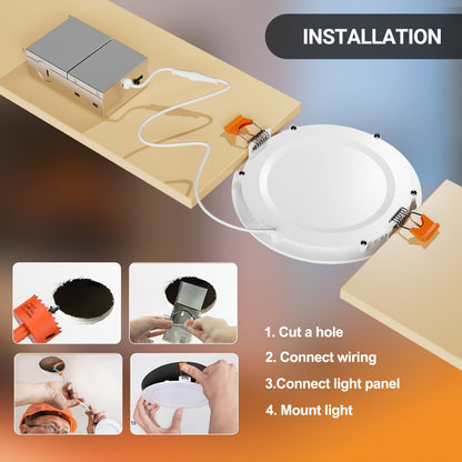 LED Recessed Ceiling Light 6 Inch 24/72 Pack 5CCT 2700K-5000K Dimmable Ultra-Thin Wafer Downlight 12W=110W 1050LM ETL Listed Junction Box Included for Kitchen Living Room Bedroom Hallway Office Lighting