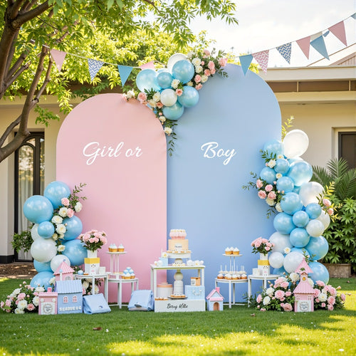 Spandex Arch Backdrop 2 Pack 6Ft x 6.6Ft Wrinkle-Free Stretch Photography Background with Bottom Zipper, Polyester Arched Cover Photo Prop for Wedding, Party, Gender Reveal & Birthday Decoration