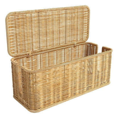 Rattan Cable Management Box with Lid Woven Cord Organizer – Stylish Power Strip Cover Wire Hider for Home Office Living Room Desk Bedroom, Conceals Surge Protectors & Data Cables, Boho Decor Gift