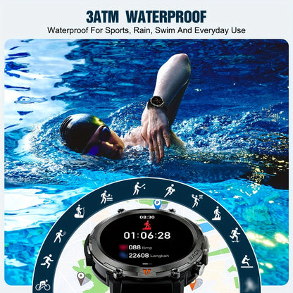 Men's Smartwatch with Bluetooth Calling & Message Notifications, 1.45" HD Touch Screen, IPX8 Waterproof, Step Counter, 300mAh 5-7 Day Battery, Steel & Silicone Strap – Smart Watch Compatible with iPhone & Android