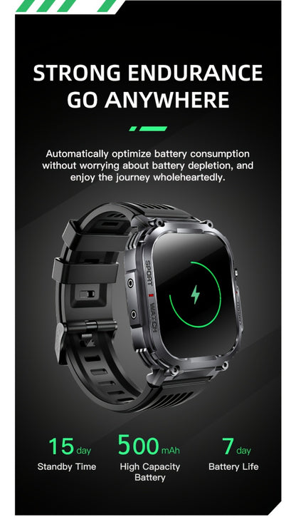 Waterproof Smartwatch with 100+ Sport Modes & LED Flashlight – 2.02" TFT Screen Wireless Calling Sleep Tracker Fitness Activity Tracker Heart Rate Compatible with iPhone Android Gift for Men Women