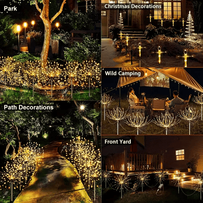 Solar LED Firework Garden Lights Outdoor 8 Modes – 320/680 LED Starburst Stake Light Warm White Colorful for Patio Walkway Camping Wedding Halloween Party Decoration – Single/4/6 Pack