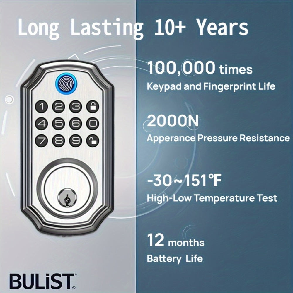 Voice Guided Keypad Deadbolt with Fingerprint, PIN, One-Time Visitor Code & Key, Backlit Keypad, Auto Lock, Long Battery Life, 15-Min DIY Install, Stainless Steel Front Door Lock for Home Airbnb