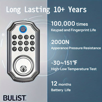 Voice Guided Keypad Deadbolt with Fingerprint, PIN, One-Time Visitor Code & Key, Backlit Keypad, Auto Lock, Long Battery Life, 15-Min DIY Install, Stainless Steel Front Door Lock for Home Airbnb