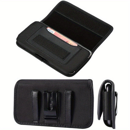 Nylon Phone Belt Clip Holster Pouch with Card Slot & Carabiner Hook - Horizontal Universal Cell Phone Carrying Case for iPhone 16 15 14 13 12 11 Pro Max, Samsung Galaxy S25 S24 S23 S22 Ultra A55 A35 A15 Note 20 & More