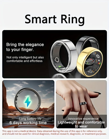 R18 Smart Ring Activity Tracker with 20+ Workout Modes – Sleep & Stress Monitor, Heart Rate, iPhone & Android Compatible, USB Charging, Silvery Black Golden (Size 7-13) Fitness Gift for Men Women