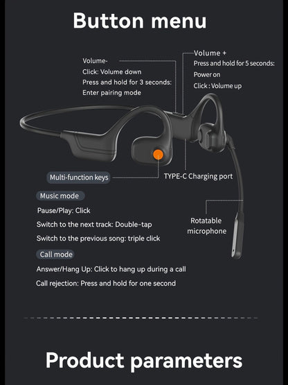 Open-Air Conduction Wireless Business Earphones Dual ENC Noise Canceling Microphones 10H Playtime for Calls Work Driving Online Meetings Outdoor Cycling Cream Black
