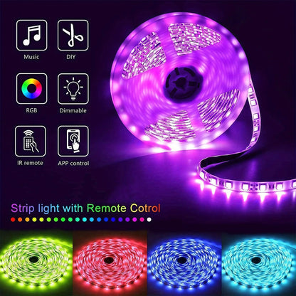 Music Sync LED Strip Lights with APP & 24-Key Remote - RGB Color Changing Built-in Mic USB Plug-and-Play 100FT 130FT 200FT for Bedroom Gaming Room Party Holiday Home Decoration