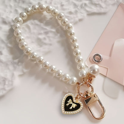Butterfly Beaded Phone Lanyard Bracelet Keychain Set 3-in-1 Cute Wrist Strap Pendant Charm – Aesthetic Phone Accessory Gift for Women Girls Teens Birthday Valentine