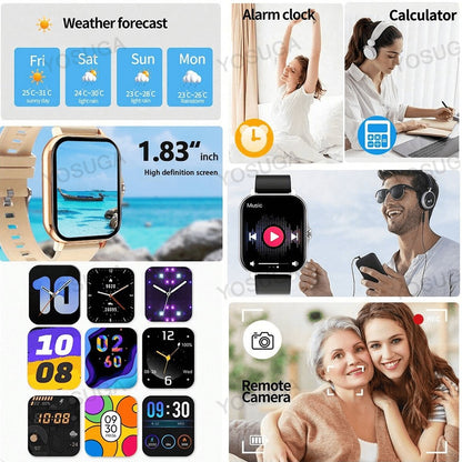 Smartwatch with Extra Strap Set, 1.83" Touch Screen, Wireless Calling, Multiple Sport Modes, Alarm Clock, Pedometer & Step Counter, USB Lithium Battery – Unisex Gift Compatible with iOS & Android