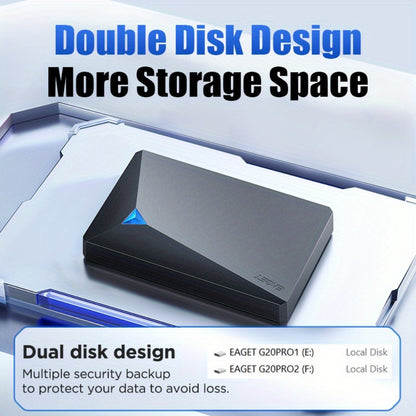 1TB Dual-Disk External Hard Drive USB 3.0 5Gbps High Speed 2.5 Inch Portable HDD Plug and Play for PC Laptop Mac PS4 Xbox Smart TV Data Backup Storage Drive