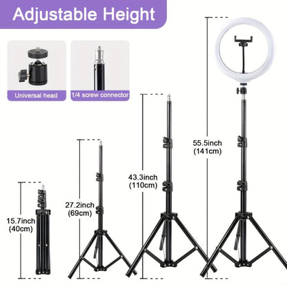 Desk Stand Ring Light 10/18 Inch LED Phone Fill Light 3 Color Temperatures Dimmable for Live Streaming Video Shooting Selfie Makeup Photography TikTok YouTube