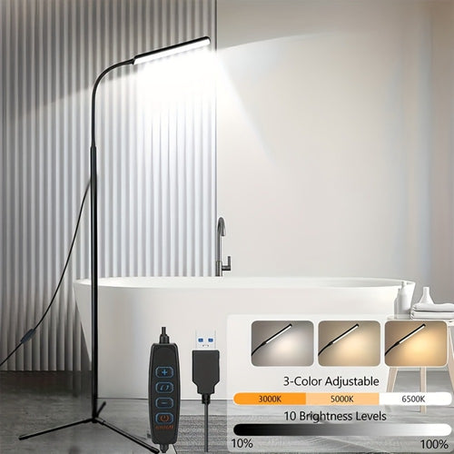 Gooseneck LED Floor Lamp with Stepless Dimming – 3 Color Temperatures, Flexible Neck, Eye-Care LED Smart Reading Lamp for Living Room, Bedroom & Home Office | Tri-Color Adjustable Standing Light