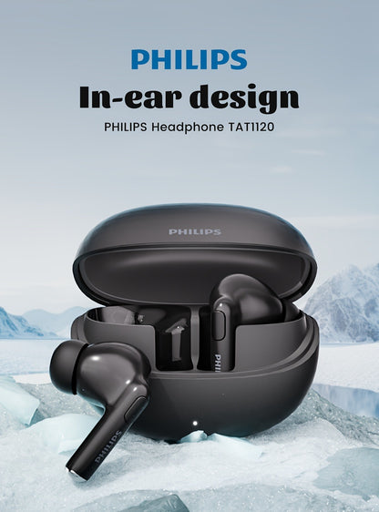 Philips TWS Earbuds Condenser Microphone True Wireless In-Ear Headphones USB-C Charging Case Android Compatible Portable Modern Design Tech Gift Black White