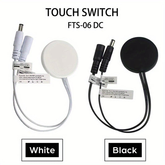 Hidden Touch Sensor LED Dimmer Switch DC 5-24V – Capacitive Touch Dimming Switch for LED Light Strip, 5A 48mm No-Drill Adhesive Mount, Works Through Wood Glass Plastic, Black & White